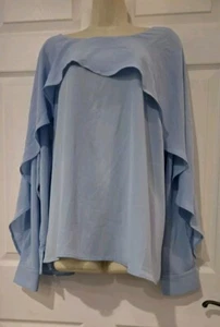 Eloquii Long Sleeve Blue Ruffle Overlay Neck & Shoulder Tunic Top Sz 22 NWT - Picture 1 of 10