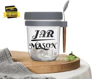 Glass Overnight Oats Containers with Lids, Mason Gray Jars for Chia Pudding, Ove - Picture 1 of 7