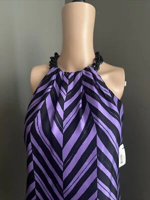 Milly of NY Purple Chevron Stripe Black Chain Keyhole Halter Top Sz 8 - Image 1 of 4
