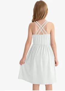 Besser Bay Girls White Criss-Cross Sleeveless Summer Dress 12 Midi Fit & Flare - Picture 1 of 11