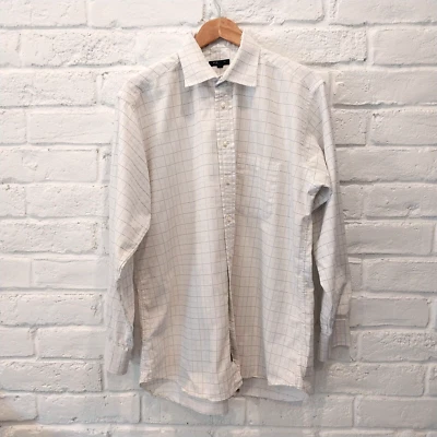 Burberry Dress Shirt Men 16.5 35 White Black Striped Long Sleeve Plaid Button Up - Image 1 of 4