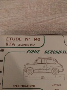 Fiat 600 fiche technique descriptive  Fiat 600 633 Cc Rta 1957 - Picture 1 of 3