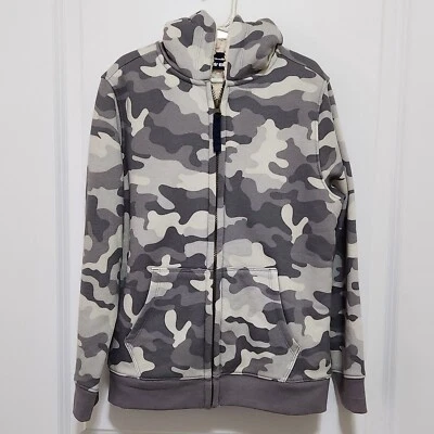 Lands End Boys S 8 Sherpa Lined Full Zip Hooded Jacket Gray Camo Pockets Outdoor - Image 1 of 4