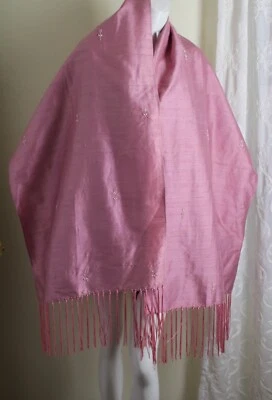 Cachecol Anne Klein ENORME rosa pálido xale frisado envoltório 100% seda Dupioni - Imagem 1 de 4