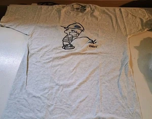 Calvin And Hobbes Peeing on CHEVY T Shirt Size LARGE GRAY short Sleeve NOS NEW - Picture 1 of 3