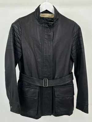 Abrigo Chaqueta COACH Piel de Oveja Cuero Moto Talla S Azul Marino Mujeres Cinturón Bolsillos Forrado Foto 1 de 4