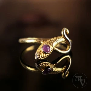 Zarter Vintage Silberring Schlangenring mit Rubin 925 Silber verg Gr.52 (16,5mm) - Picture 1 of 8