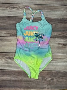Girl's Juicy Couture Tie Dye Glitter Palm Tree One Piece Swimsuit Size 10 - Picture 1 of 5