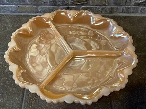 Vintage Peach Lustre Milk Glass 3-Section Divided Dish Spring Holiday Table - Picture 1 of 7