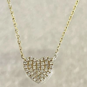 Heart Diamond Pendant 14K Yellow Gold Attached to Adjustable Link 18" Chain - Picture 1 of 5