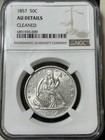 New Listing1857 50c Seated Liberty Half Dollar Ngc Au Details, Cleaned