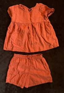 Girls Dressy 2pc Outfit Old Navy 5T Coral Short Sleeve Blouse & Paperbag Shorts - Picture 1 of 5