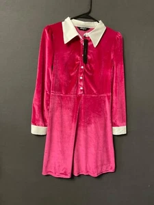 Allegra K Women’s Pink Velvet A-Line Dress With White Collar Size S Retro - Picture 1 of 7