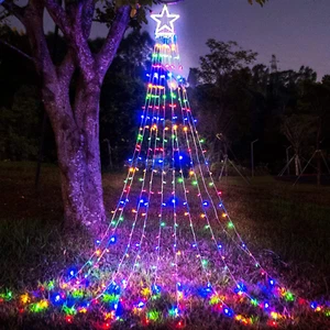 Christmas Light 320LED Waterfall 8 Mode W/ 12" Star Tree Topper Multicolor Decor - Picture 1 of 12