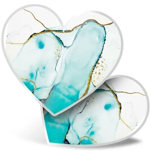 2 x Herz Aufkleber 10 cm - Blau Gold Marmor Tusche Kunst #2034 - Bild 1 von 9