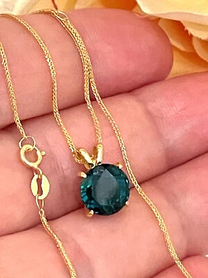 2 carat  Emerald  Necklace 18k Yellow Gold Solid GOLD Certified Emerald Necklace - Image 1 of 4