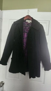 Jolt Brand Winter Jacket Coat Ruffle Trim BLACK Medium - Picture 1 of 4