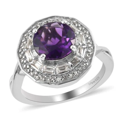 2.15ctw Stunning Amethyst & Topaz Ring Platinum Plated Sterling Silver Size 6 - Image 1 of 4