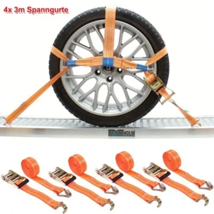 4x 3m Spanngurte AUTOTRANSPORT Zurrgurt Radsicherung PKW KFZ Trailer Anhänger - Bild 1 von 18