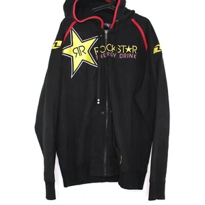 Vintage Rockstar Energy Mens 2XL Y2K Spell Out Embroidered Zip Up Hoodie C1120 - Picture 1 of 5