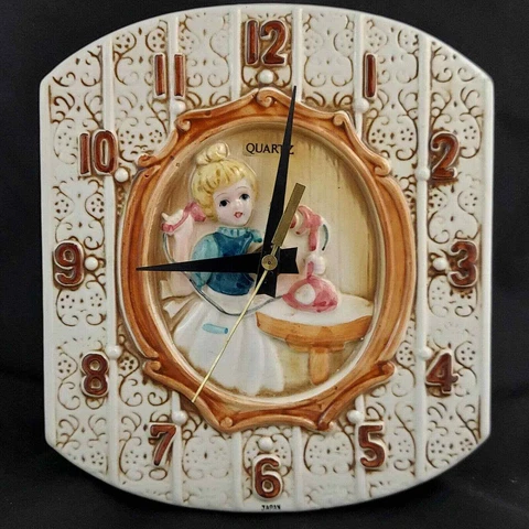 Vintage Wall Clock 1978 Sears Roebuck Pioneer Women Gingham Girl Japan READ Cover
