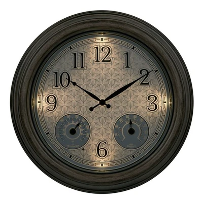 435-3239-INT 15.5-Inch Lighted Leaf's Outdoor Analog Clock with Temp and Humi... - Image 1 of 4