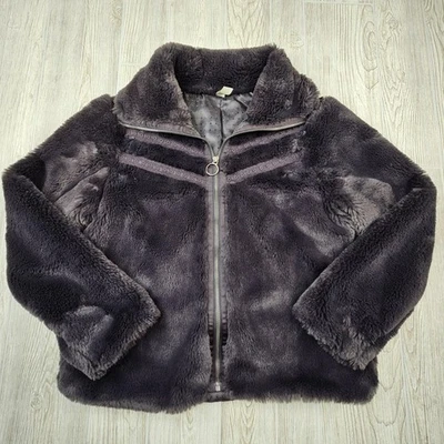 Green Tea Jacket Womens Medium Black Plum Faux Fur Full Zip Cozy Lined Winter - Image 1 of 4