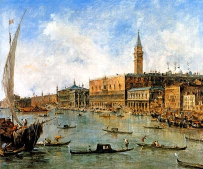 VENICE THE DOGE'S PALACE THE MOLO FROM BASIN OF SAN MARCO ITALY BY GUARDI REPRO - Image 1 of 3