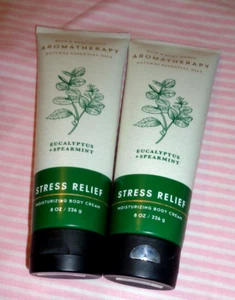 2 Bath & Body Works Aromatherapy EUCALYPTUS SPEARMINT Body Cream 8 oz NEW - Picture 1 of 2