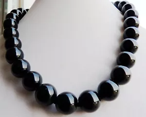 "Collar genuino de cuentas bolas redondas de gemas de ónix de ágata negra de 8/10/12/14 mm 18-36""" - Imagen 1 de 12