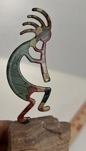Kokopelli Enameled Metal Figurine paperweight with sandstone base - Picture 1 of 4