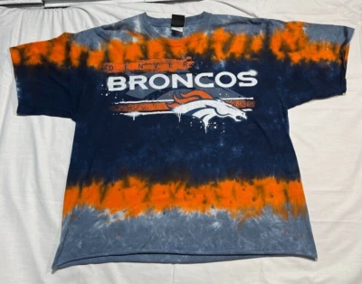 Denver Broncos Football Vintage T Shirt AOP Tie Dye Mens XL Short Sleeve Cotton - Image 1 of 4
