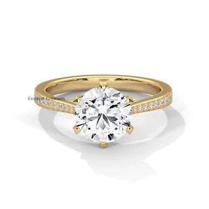 Lab Grown Diamond Round Cut Women Ring 14K Yellow Gold Plated 2.2TCW - Picture 1 of 2