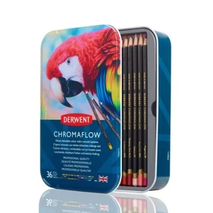 Derwent Chromaflow Soft Core Colour Pencils Tin Case 36 Assorted 2306012 - Picture 1 of 11