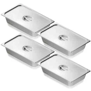 4-Pack Full Size 14.7 qt. Steam Table Hotel Pans with Lid Anti-Jam Stainless Ste - Picture 1 of 8