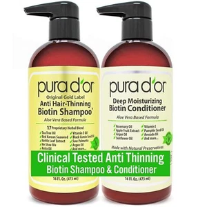 PURA D'OR Biotin Shampoo & Conditioner Set, Anti-Thinning, 16oz x2 - Picture 1 of 7