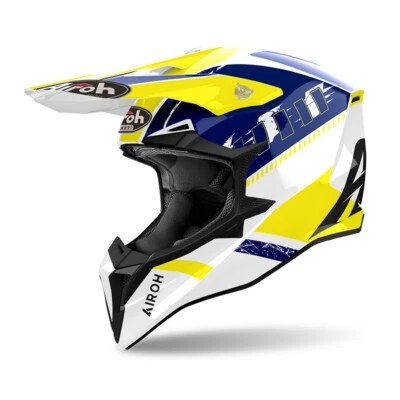 Casque Moto Cross Airoh WRAAAP FEEL Jaune Bleu Off Road - Photo 1/2