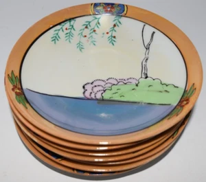 VTG Set of 7 Takito Japan Hand Painted Porcelain Orange Lusterware Saucers - Picture 1 of 8