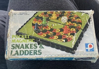 VINTAGE-SNAKES AND LADDERS-POCKET-MAGNETIC-TRAVEL-ORIGINAL BOX - Image 1 of 4