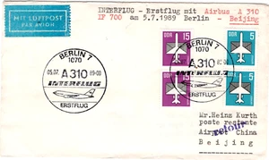 DDR INTERFLUG-Erstflug BERLIN - PEKING mit Airbus A 310; 2831(2)+3128(2); 5-7-8 - Picture 1 of 1