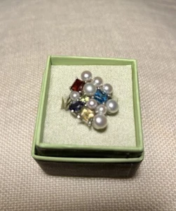 Designer Ross Simons 925 Sterling Silver Multi Gemstone Pearl Cluster Ring - Picture 1 of 8
