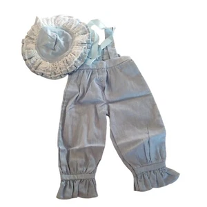 Bear Doll Overalls With Bonnet Chambray Denim Patchwork SZ 14 Teddy country bibs - Picture 1 of 7