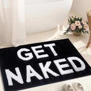 Get Naked Bath Mat Cute Bathroom Rugs 16"X24"Funny Non Slip Absorbent Black Mats - Picture 1 of 11