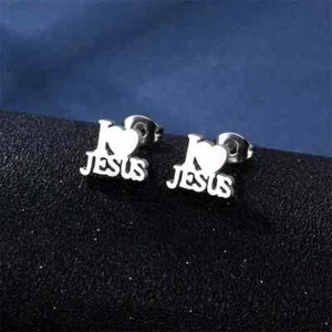 "I Love Jesus", Silver Stud Earrings, Christian, Heart, God, Church Great Gift - Picture 1 of 1