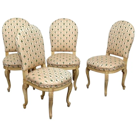 Superb Carved Creme Painted Set 4 French Louis XV Style Dining Side Chairs C1940 Cover