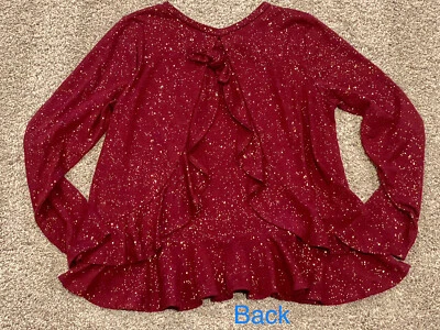 Speechless Girls Holiday Ruffle Back Top Red Gold Sparkle Glitter Shirt XL 16 - Image 1 of 2