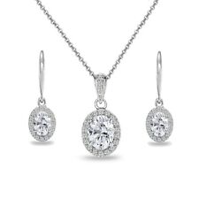 Oval Halo Created White Sapphire Necklace & Earrings Set in 925 Silver