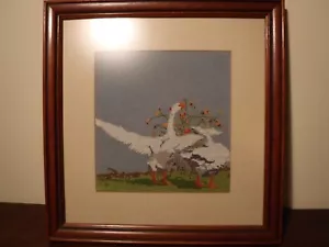 Schöner Kreuzstich von zwei Gänsen, gerahmt - Bild 1 von 6