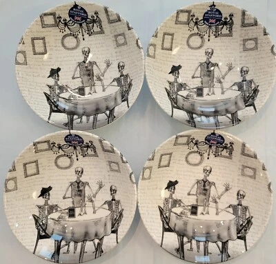 Conjunto de tigelas de cereais 4 quilates Royal Stafford Halloween apetite ósseo esqueleto jantar café - Imagem 1 de 4