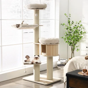 Wooden Cat Tree Scratching Post Scratcher Tower Condo House Cat Climb Furniture - Picture 1 of 9